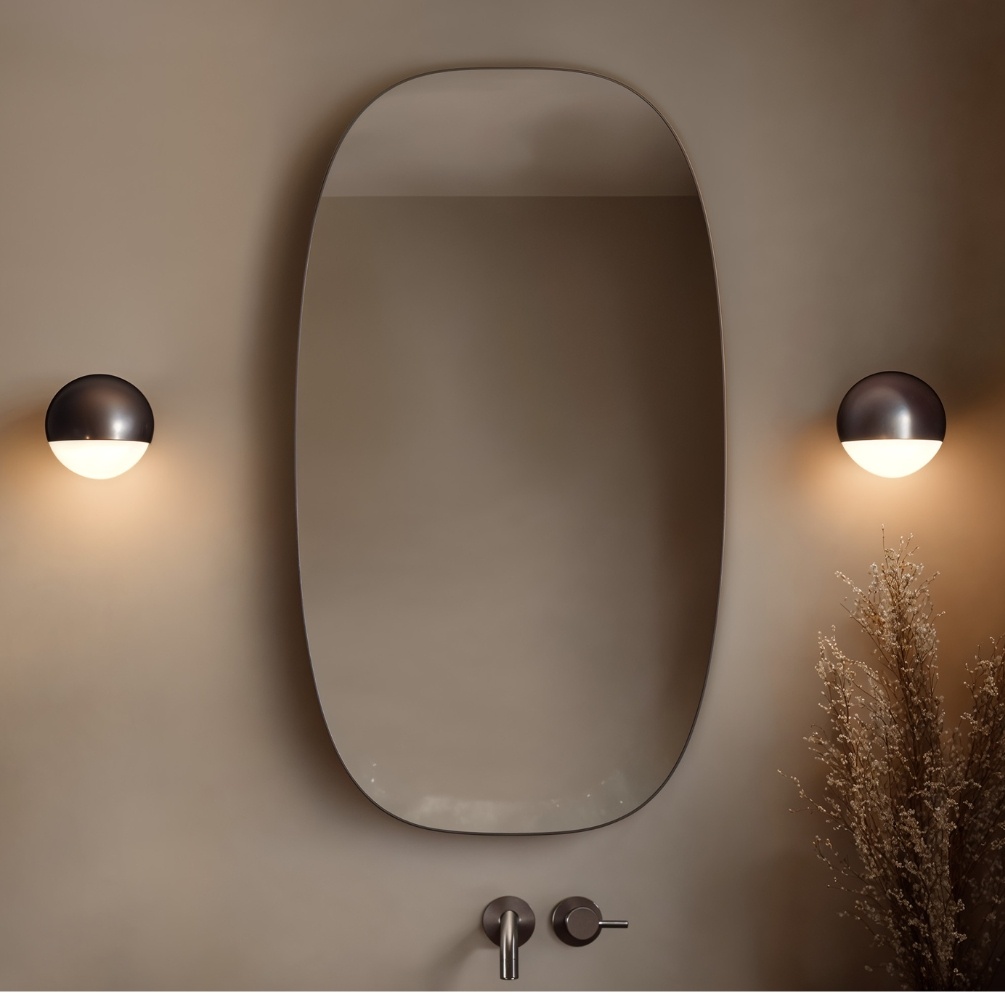 Origins Living Oslo Brushed Bronze 450 x 800mm Barrel Mirror Lifestyle